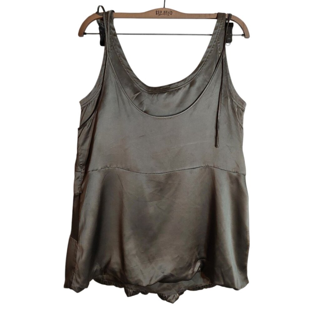 Marc Jacobs Satin Tank Top in Deep Olive Brown - Picture 2 of 4